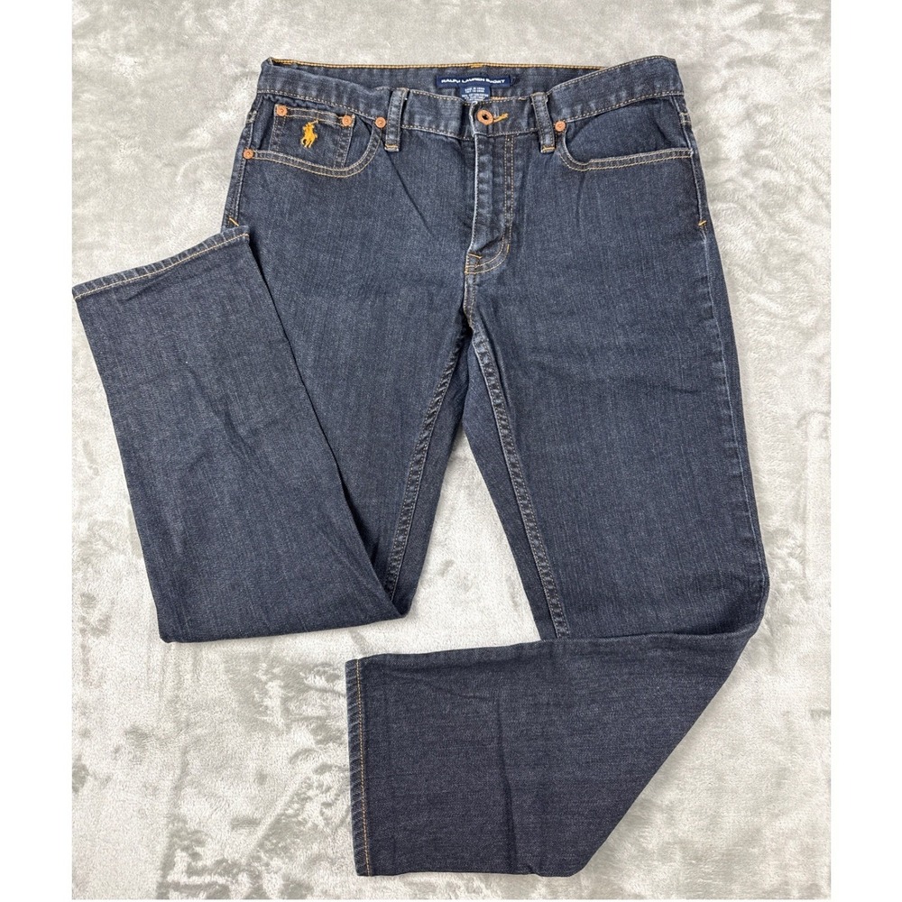 Ralph Lauren Sport Mens 29 Dark Wash Straight Leg Jeans Yellow Pony Logo Indigo